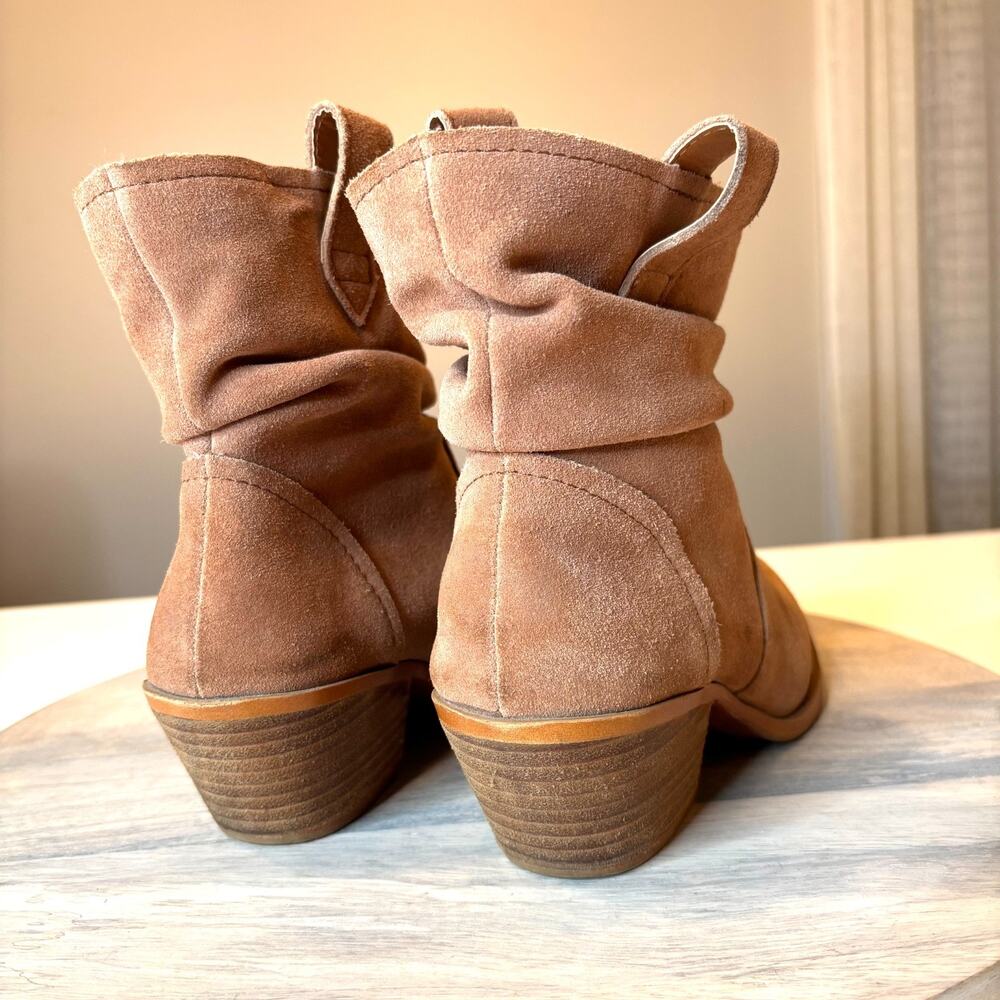 Dingo Tan Brown Suede Western Ankle Boots Women's US Size 7.5 Stacked Heel - Picture 6 of 9